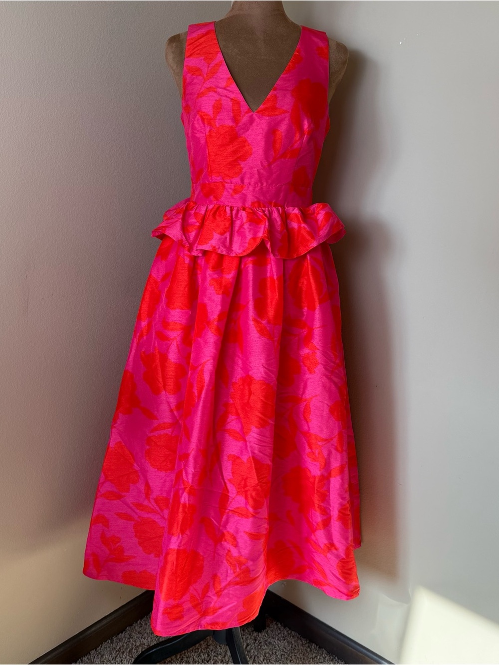 NWT Kate Spade x Target Peplum Ruffle Midi Dress Women 0 Red Pink Cocktail Party